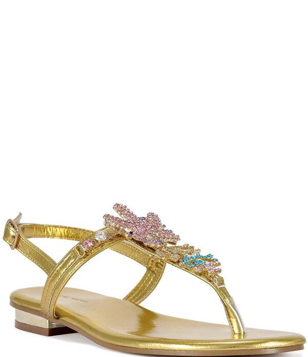 アザレア 一 レディース シューズ サンダル トール Azalea Wang Nautia Metallic Jeweled Thong Sandals Gold ゴールド