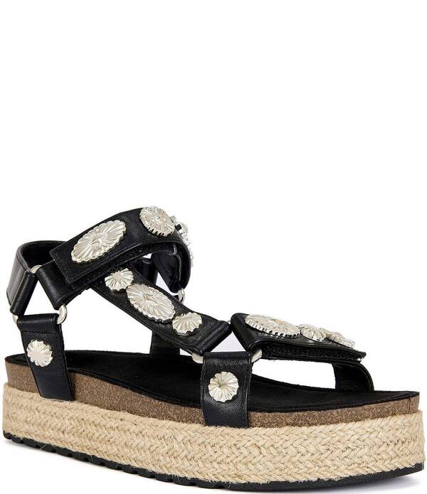 アザレア 一 レディース シューズ サンダル プラットホーム Azalea Wang Watkins Concho Espadrille Platform Sandals Black 黒いこと