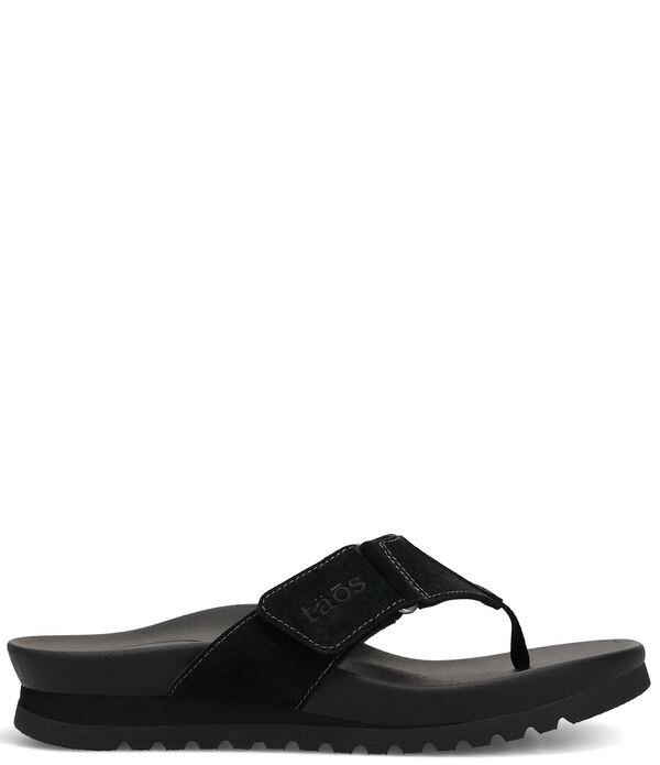 タオスフットウェア レディース シューズ サンダル スエードクロス Taos Footwear Super Sonic Nubuck Suede Wedge Flip Flops Black/Black 黒いこと コンフォートサンダル-レディース靴