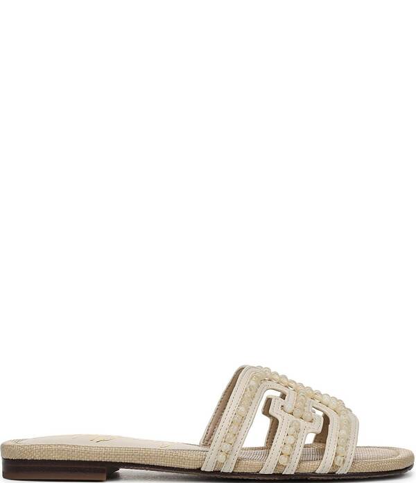 サムエデルマン レディース シューズ パンプス サンダル ロゴ Sam Edelman Bay Tide Beaded Raffia Double Logo Slide Sandals Light Almond/Modern Ivory アイボリー