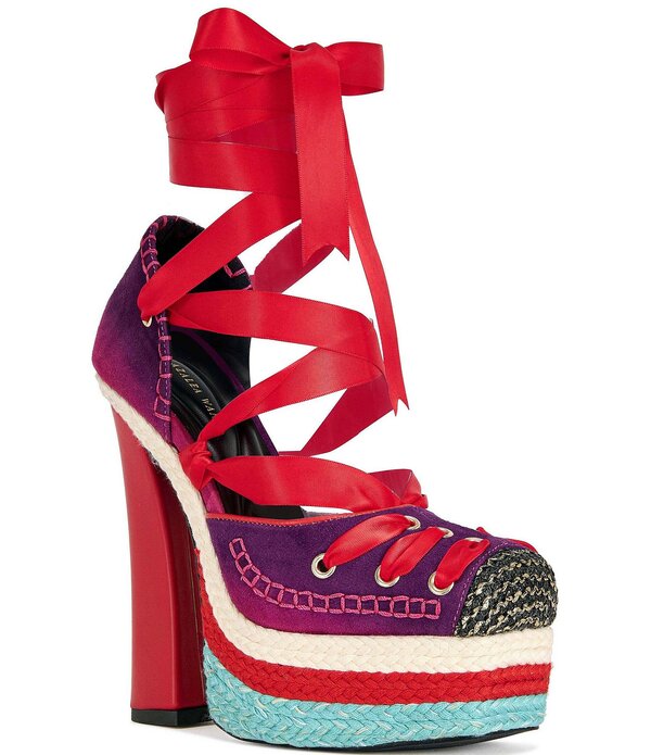アザレア 一 レディース シューズ 踵 プラットホーム 色つや立ちはだかる アンクル スピード競技 Azalea Wang Fonteyn Ombre Lace Up Ankle Tie Colorblock Platform Pumps Red Multi 赤いこと