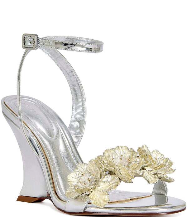 アザレア ワン レディース シューズ サンダル トール アンクル Azalea Wang Winters Metallic Ankle Strap Beaded Flowers Wedge Dressandalsilver シルバー｜ReVida 店
