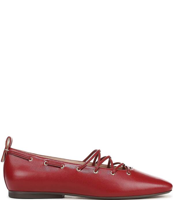 ナチュライザー レディース シューズ パンプス レース レザー Naturalizer 27 EDIT Carla Ghillie Leather Lace Up Square Toe Casual Ballet Flats Hearts Flame Red レッド