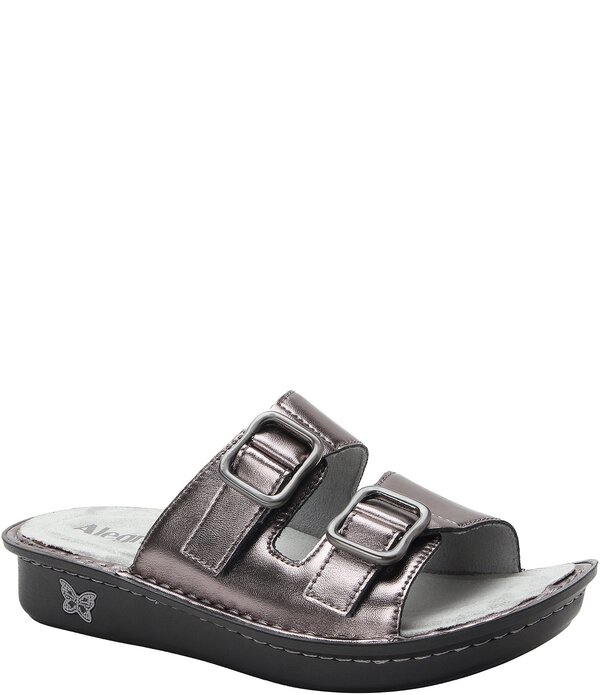 アレグリア レディース シューズ サンダル ミニ なめし革 Alegria Verah Leather Mini Double Buckle Rocker Slide Sandals Pewter Power ピューター サンダル-コンフォートサンダル