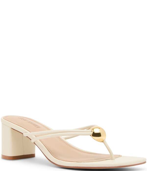 スティーブ マデン レディース シューズ 踵 サンダル なめし革 Steve Madden Rhylanappa Leather Block Heel Thong Sandals Bone