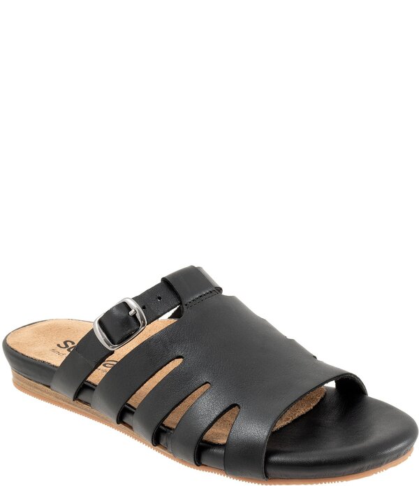 ホンブルグ帽ウォーク レディース シューズ パンプス サンダル なめし革 SoftWalk Carolina Leather Slide Sandals Black 黒いこと