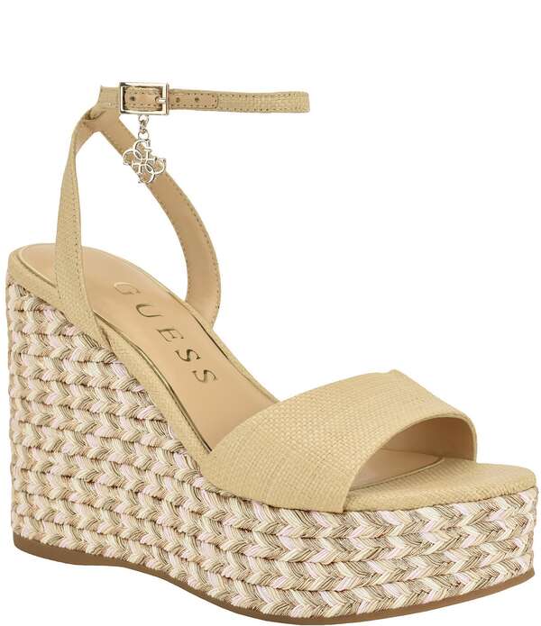 ゲス レディース シューズ スリッポン・ローファー サンダル Guess Women\u0027s Everly Raffia Espadrille Wedge Sandals Light Natural ローファー-レディース靴