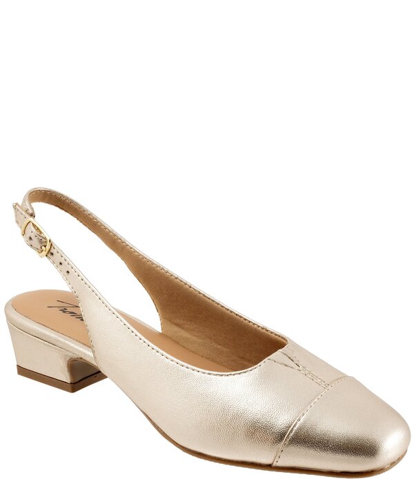 トロッターズ レディース シューズ パンプス トール 旗がしら なめし革 踵 Trotters Dea Metallic Leather Cap Toe Slingback Block Heel Pumps Champagne 三鞭酒