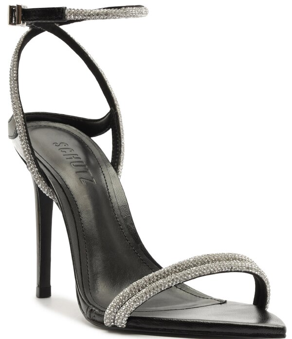 シュッツ レディース シューズ サンダル アンクル Schutz Skye Shine Crystal Embellished Ankle Strap Dressandals Cristal/Black/Transparent ブラック