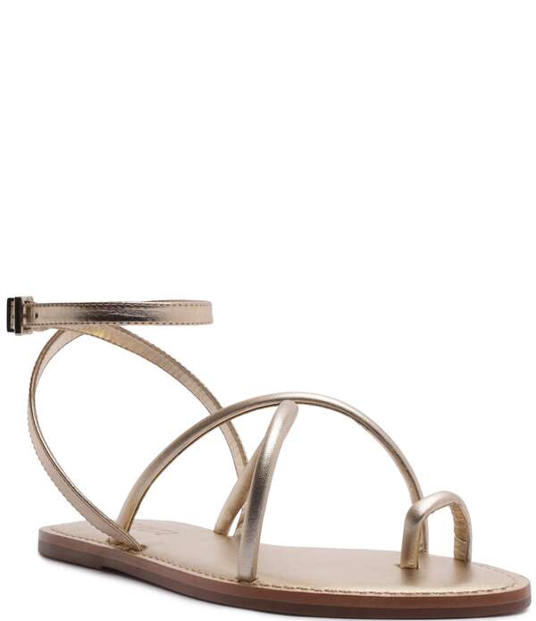 シュッツ レディース シューズ サンダル アンクル レザー Schutz Valeria Leather Ankle Strap Toe Ring Flat Sandals Prata/Platina
