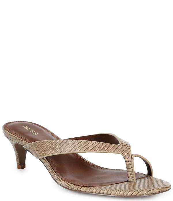 レイス レディース シューズ 踵 サンダル なめし革 Reiss Mia Embossed Leather Toe Loop Thong Kitten Heel Sandals Neutral