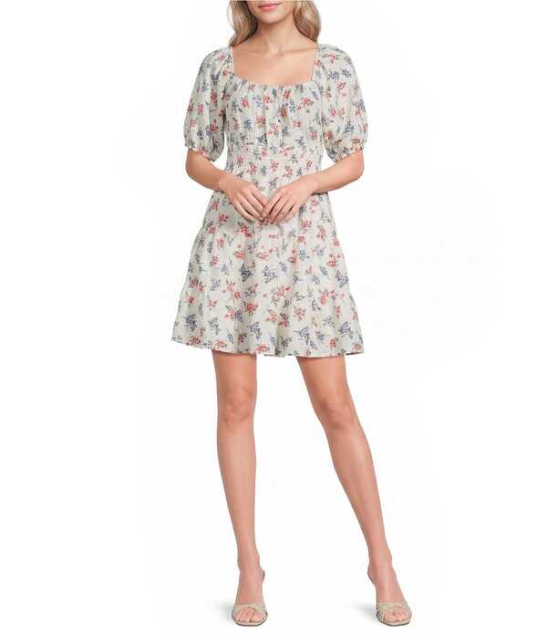 アリアト レディース トップス ワンピース ティアード A ライン フラワー柄 フラワー Ariat Juliet Floral Square Neck Short Puff Sleeve Tiered A-Line Dress Floral Print｜ReVida 店