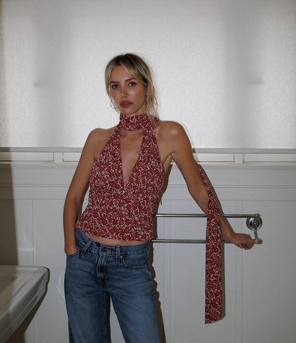 ジャンビニ レディース トップス シャツ Vネック ノースリーブ ホルター Gianni Bini x Cyd Morris The Van V Neck Sleeveless Crinkle Halter Top Roslyn Print