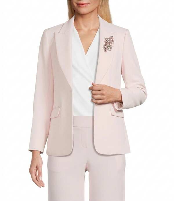 アンクライン レディース アウター コート プチ ブレザー Anne Klein Petitembellished Peak Lapel Blazer Soft Blossom｜ReVida 店