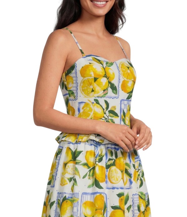 シュガーリップス レディース トップス シャツ プリント ノースリーブ シャーリング Sugarlips Lemon Print Sweetheart Neck Sleevelessmocked Coordinating Tank Top Lemon Multi マルチカラー