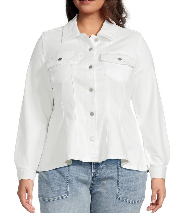 リヴァプール ロサンゼルス レディース アウター コート プラスサイズ デニム ジャケット Liverpoolos Angeles Plusize Stretch Denim Point Collar Long Sleeve Fit & Flare Trucker Jacket Bright White ホワイト