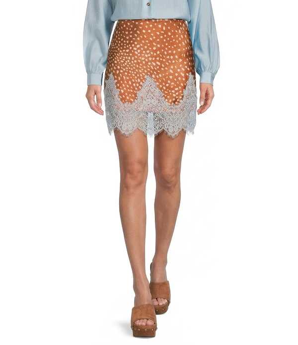ネバーフリードレスド レディース ボトムスカート プリント ミニ Never Fully Dressedeer Print Maeva Printed Slip Mini Skirt Brown ブラウン|ReVida 店