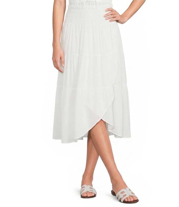 ルーシー光の都市 レディース 下つ方スコート A 伝達ルート midi シャーリング Lucy Paris Tropez Smocked Coordinating A-Line Midi Skirt White 白いこと