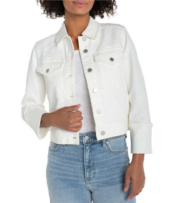 リヴァプール ロサンゼルス レディース アウター コート ジャケット Liverpoolos Angeles Point Collar 3/4 Sleeve Trucker Jacket White Diamond ホワイト