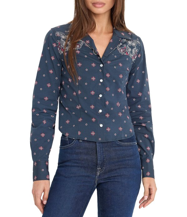 グッドアメリカン レディース トップス シャツ Good American Dolly Tailored Poplin Shirt New Navy Bandana Print ネイビー