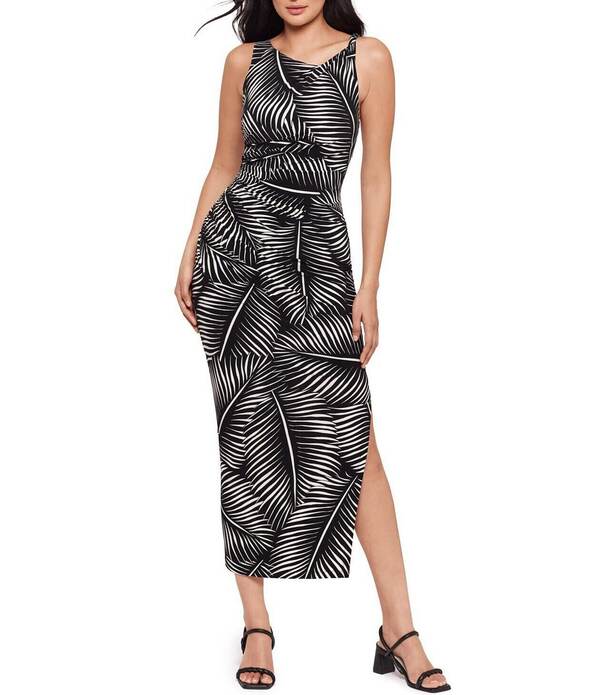 ミラクルスーツ レディース トップス ワンピース ノースリーブ マキシ Miraclesuit Palmera Scoop Neck Sleeveless Knotted Waist Maxi Bodycon Dress Black/White ホワイト