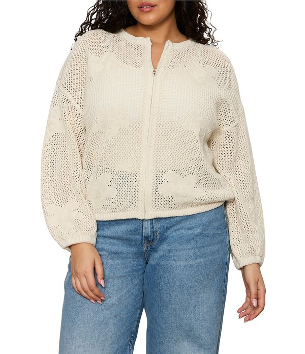 サンクチュアリー レディース アウター ニット・セーター プラスサイズ キャップ ケープ ジャケット Sanctuary Plusize Daily Escape Flower Pop Long Sleeve Sweater Knit Bomber Jacket Collagen｜ReVida 店 23,288円