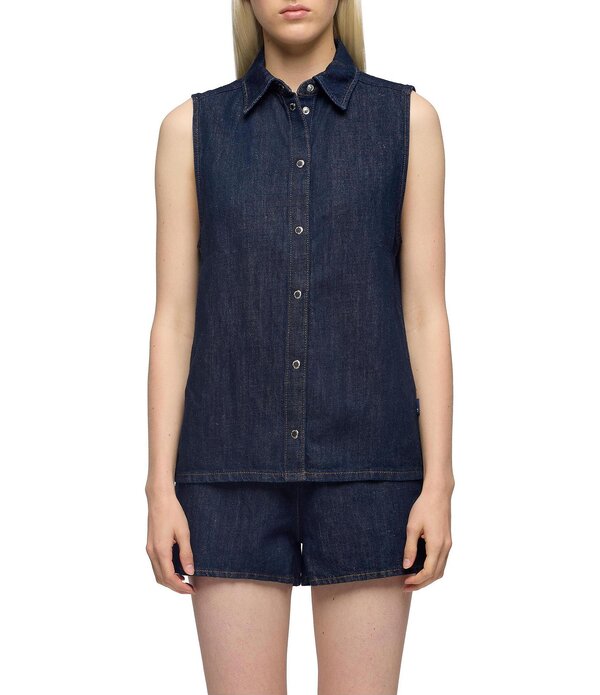 セブンフォーオールマンカインド レディース トップス シャツ ノースリーブ リネン 7 For All Mankindark Wash Linen Blend Collared Neck Sleeveless Coordinating Button-Front Shirt Blossom