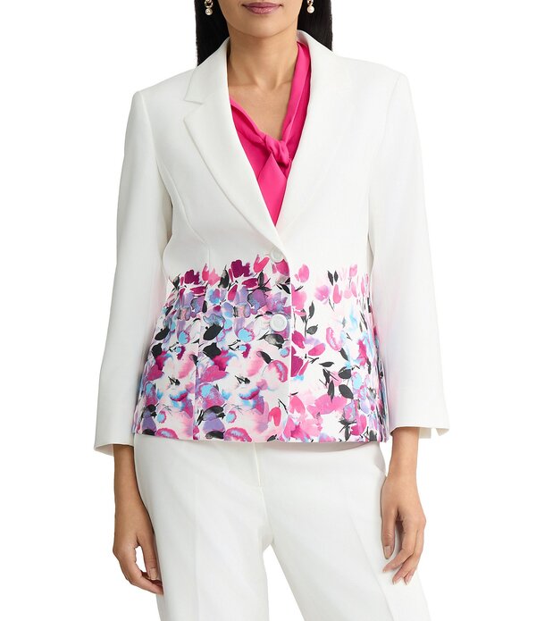 カスパール レディース アウター 厚地の外套 御花柄 御花 上衣 Kasper Two Buttonotch Collar Floral Ombre Jacket Lily White Multi 白いこと