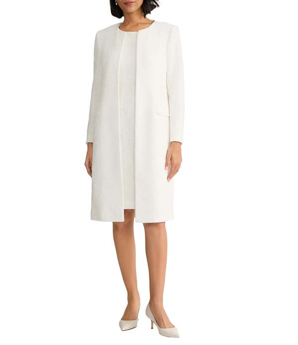 カスパール レディース アウター 厚地の外套 スピード競技 Kasper Collarless Bonded Lace Long Sleeve Topper Lily White 白いこと
