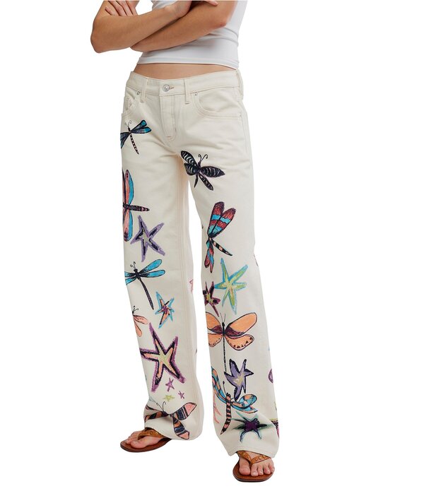 フリーピープル レディース ボトムス ジーンズズボン下 刷り上げる ローライズ デニム Free People We The Free Tennessee Dragonfly Printed Low-Rise Denim Boyfriend Jeans Dragonfly ジーンズ