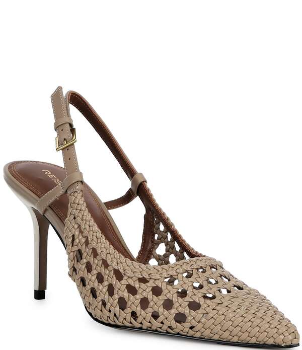 レイス レディース シューズ 踵 なめし革 Reiss Lena Woven Leather Slingback Stiletto Pumps Taupe トープ