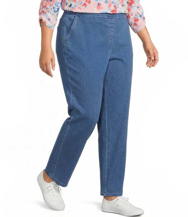 アリソン デイリー レディース ボトムス デニムパンツ ストレート プラスサイズ ジーンズ Allison Daley Plusize Chambray Straight Leg Stretch Denim Elastic Waist Pull-On Jeans Chambray デニム