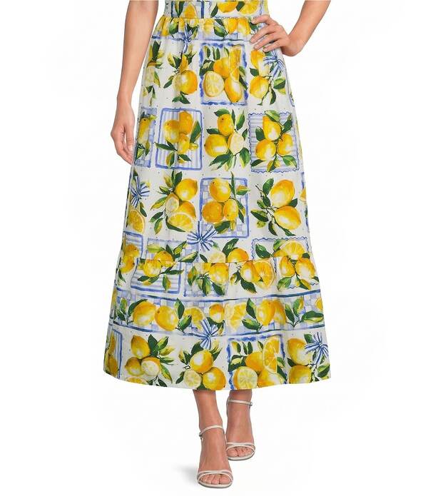 シュガーリップス レディース ボトムスカート プチ プリーツ プリント マキシ Sugarlips Petite Size Lemon Print Katana High Rise Pleated Coordinating Maxi Skirt Lemon Multi マルチカラー｜ReVida 店