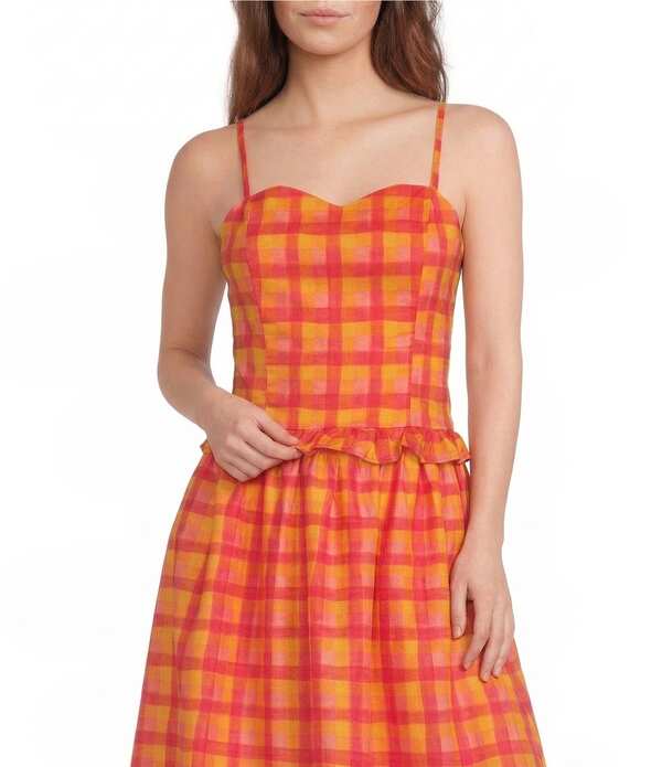 シュガーリップス レディース トップス シャツ プチ プリント ノースリーブ シャーリング Sugarlips Petite Size Katana Plaid Print Sweetheart Neck Sleevelessmocked Coordinating Tank Top Orange/Pink Multi ピンク