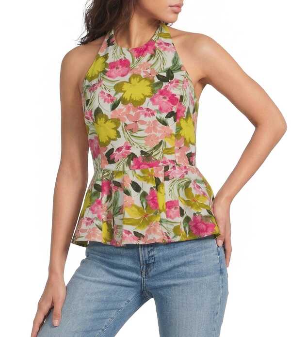 シュガーリップス レディース トップス シャツ フラワー柄 プチ プリント ノースリーブ フラワー ホルター Sugarlips Petite Size Helen Floral Print Halter Neck Sleeveless Peplum Topink/White Multi ホワイト
