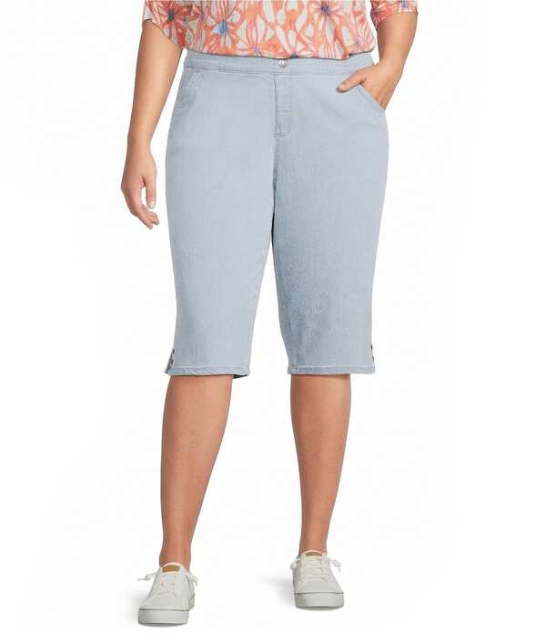 イントロ レディース ボトムス ハーフパンツ・ショーツ プラスサイズ ショートパンツ デニム Intro Plusize Dahlia Solid Pull-On Skimmer Denim Shorts Lake Wash デニム