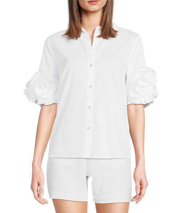 リリーピュリッツァー レディース トップス シャツ Vネック Lilly Pulitzer The Flower Perfect Poplin Collar V-Neck Short Sleeve Button Front Shirt Resort White ホワイト|ReVida 店