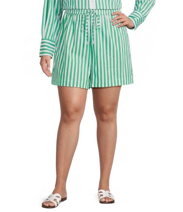 スカイズアブルー レディース ボトムス ハーフパンツ・ショーツ プラスサイズ プリント ショートパンツ Skies Are Blue Plusize Stripe Print High-Rise Coordinating Poplin Shorts Green/White ホワイト