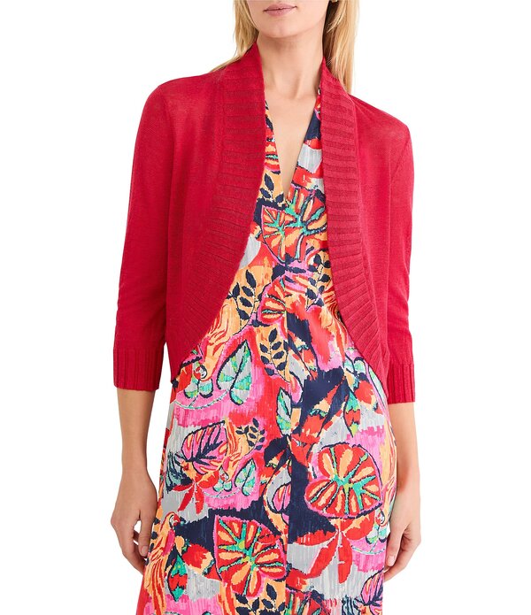ニックアンドゾー レディース アウター ニット・セーター カーディガン リネン NIC + ZOE Linen Blend Knit Open Front 3/4 Sleeve Bolero Cardigan True Red レッド|ReVida 店