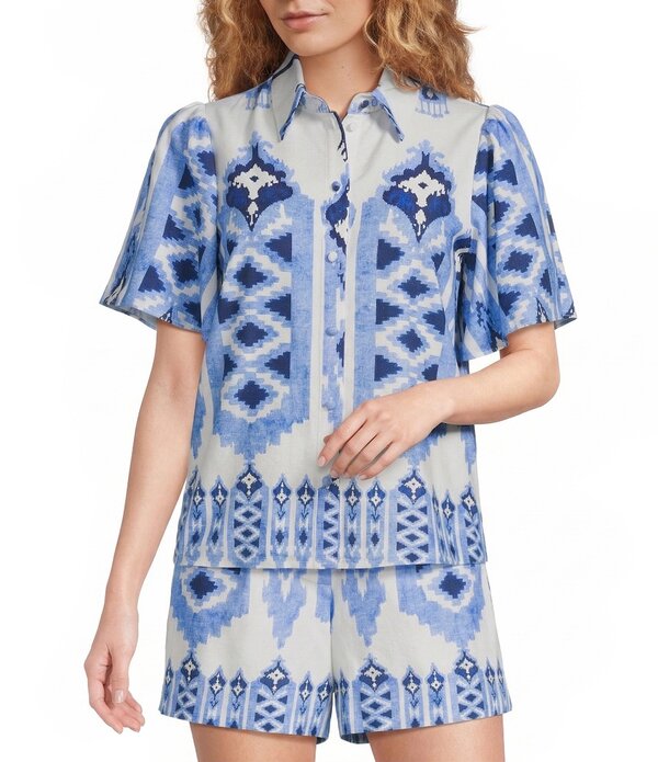 ギブソンアンドラティマー レディース トップス シャツ プリント Gibson & Latimer Woven Mixed Print Collar Short Sleeve Button Front Coordinating Shirt Ikat