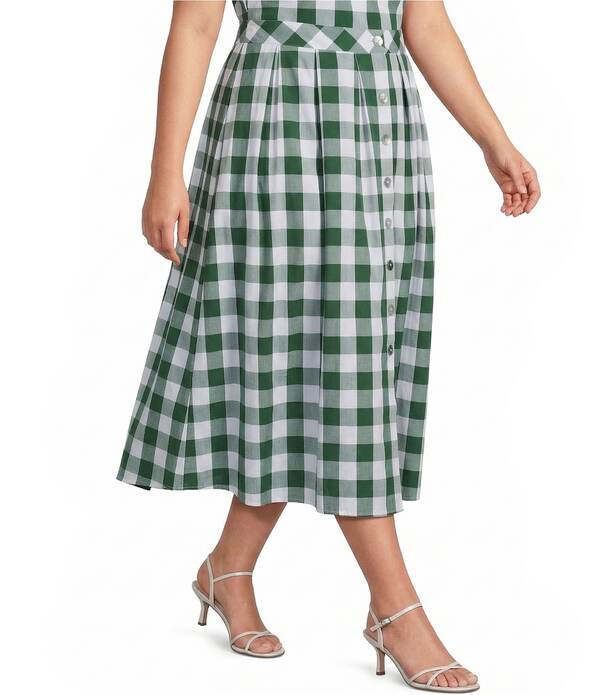 ルーシーパリ レディース ボトムスカート A ライン ギンガムチェック プラスサイズ プリント マキシ ギンガム Lucy Paris Plusize Honey Gingham Print Coordinating A-Line Maxi Skirt Green グリーン｜ReVida 店 19,695円