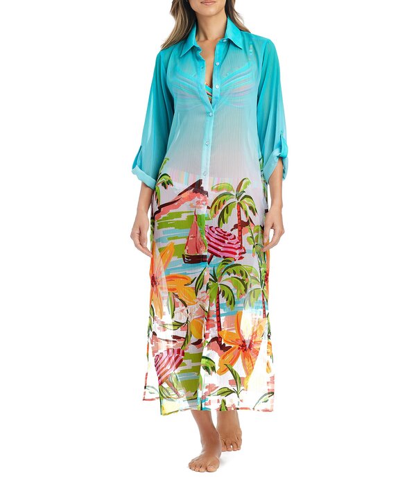 ブルーロッドビーティ レディース トップス ワンピース シフォン シャツ キャップ Bleu Rod Beattie Ciao Capri Chiffon Long Button Front Shirt Swim Cover-Up Cool