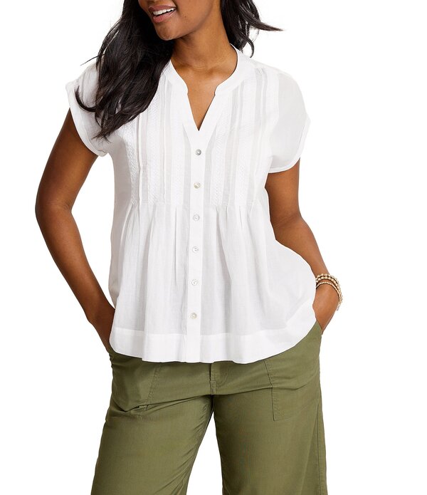 トッミーバハマ レディース トップス シャツ Vネック コットン キャップ Tommy Bahama Voile Voyage Cotton Crosstitch Pintuck V-Neck Cap Sleeve Button Front Shirt White ホワイト