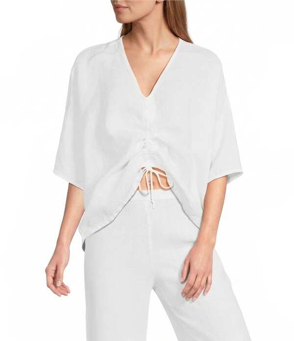 ブライン ウォーカー レディース トップス シャツ Vネック リネン Bryn Walkeria Light Linen V-Neck Short Dolman Sleeve Shirt White ホワイト
