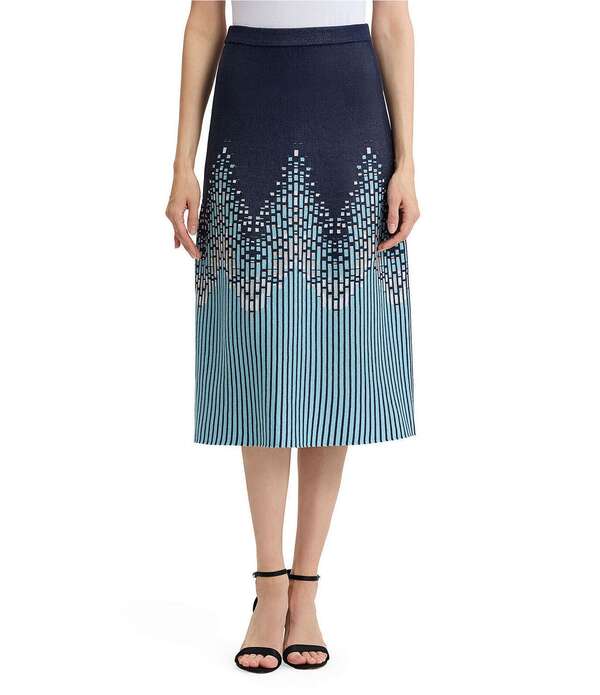 ミンウォン レディース ボトムスカート A ライン ニット Ming Wang Linear Ombre Soft Knit Pull-On A-Line Skirt Indigo/Limestone/Serene インディゴ