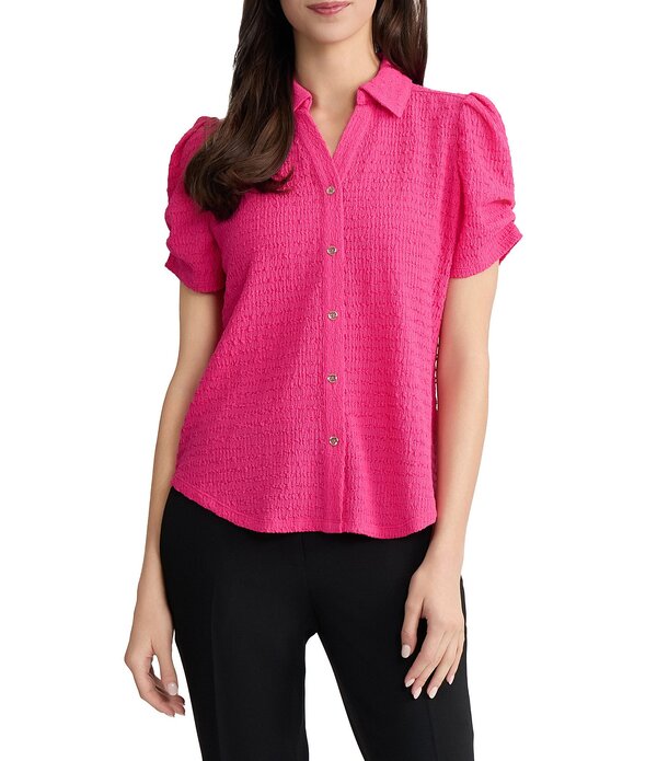 カスパール レディース トップス シャツ ブラウス Kasper Short Sleeve Button Front Blouse Pink Perfection ピンク
