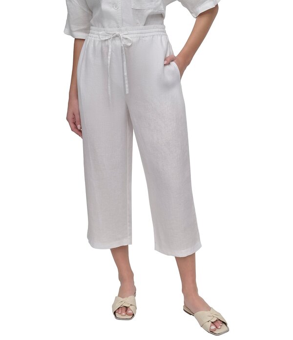 ダナキャラン レディース ボトムス カジュアルパンツ ワイドレッグ リネン DKNY by Donna Karan Wide Leg Drawstring Woven Linen Blend Coordinating Pocketed Pants White ホワイト｜ReVida 店 13,831円