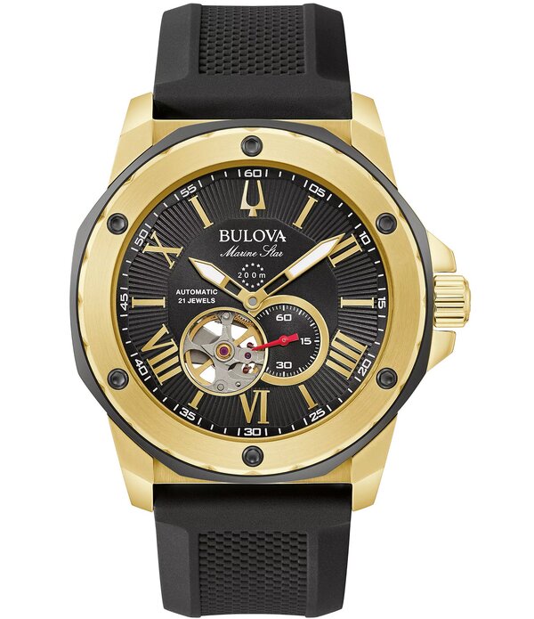 ブロバ レディース 添え物 ウオッチ Bulova Men\u0027s Marine Star Series A Mechanical Automatic Black Silicone Strap Watch Black 黒いこと