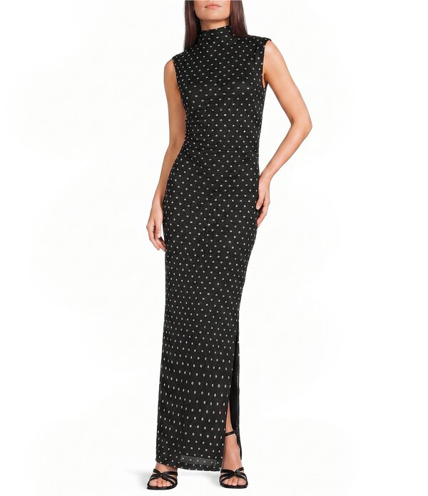 ジャンプ レディース トップス ワンピース ドット柄 モックネック ドット メッシュ マキシ Jump Mesh Polka Dot Mock Neck Shirred Maxi Dress Black/White Dot ホワイト|ReVida 店