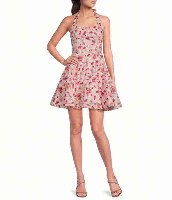 ハニーアンドロージー レディース トップス ワンピース フラワー柄 プリント フラワー ホルター Honey and Rosie Cherry Floral Printed Halter Neck Fit And Flare Dress Blush/Multi ブラッシュ|ReVida 店